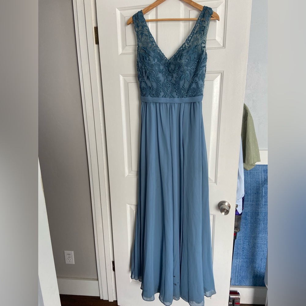 Blue beaded bridesmaid dress